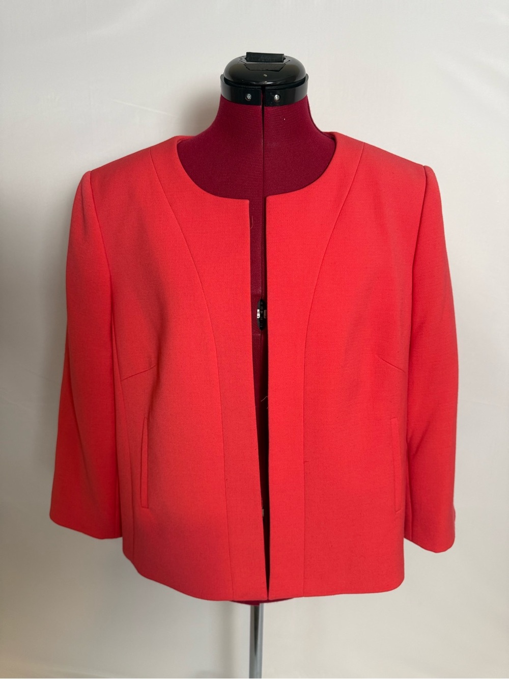 Tahari ASL Blazer Women's Size 14P Coral Collarless Open-Front 3/4 Sleeve
